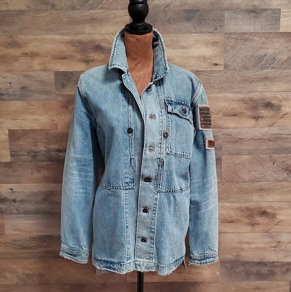 Free People Blue Denim Jacket with Embroidery Small - Picture 4 of 8